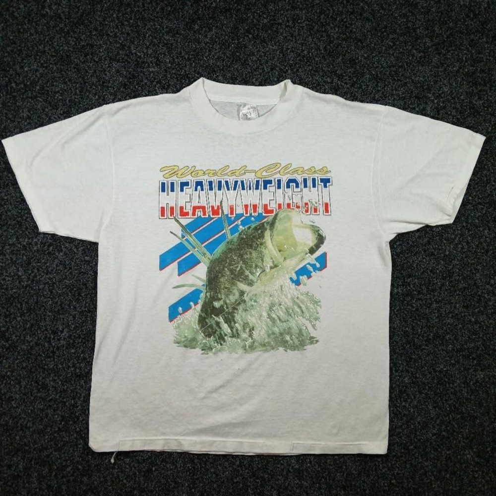 Vintage 90s Delta World Class Heavyweight Bass Fishing Graphic T-Shirt Large USA